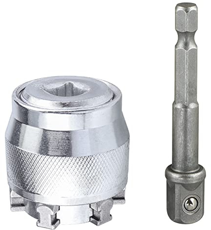 Mesee 10-19mm Adjustable Socket Wrench with 1/4 Hex Shank Impact Socket Adapter Extension Drill Bit Universal Impact Drive Socket Spanner Power Hand Drill Attachment Fits Standard 3/8 Drive Wrench