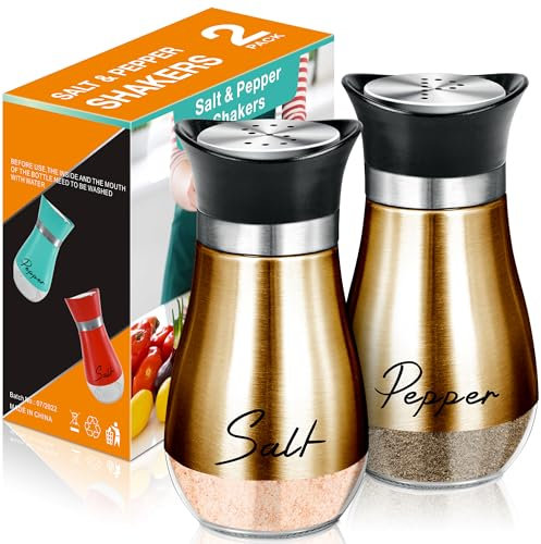 Salt and Pepper Shakers Set,4 oz Glass Bottom Salt Pepper Shaker with Stainless Steel Lid for Kitchen Cooking Table, RV, Camp,BBQ Refillable Design (Copper)