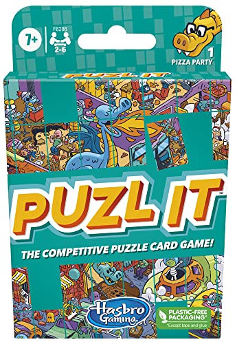 Hasbro Gaming Puzl It - Juego de cartas | Tema de fiesta de pizza | Juegos de rompecabezas competitivos para niños y familias | Rellenos de cesta de Pascua | 2-6 jugadores | A partir de 7 años