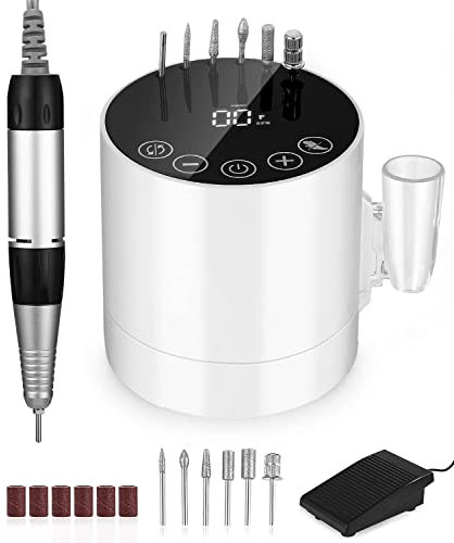 Nagelfräser, Elektrische nagelfeile für gelnägel, Fräser Nägel, Nagelfräser Elektrische für Gelnägel 35000 u/min, Maniküre Pediküreset mit LCD-Display/Touchscreen-Tasten/Fußpedal/ 6 tlg