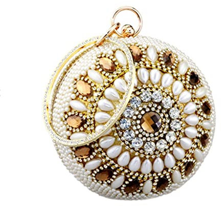 FEYONA Abendtasche, Clutch, Handtasche, Umhängetasche, Abschlussballtasche, Quaste, runde Balltasche, Perlenperle, Kristallgeldbörse, Hochzeit, Schulterarmbänder, Party-Clutches Handtasche (Farbe: