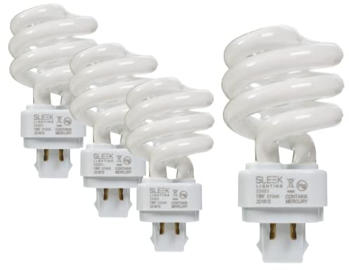 SLEEKLIGHTING 13 Watt T3 Spiral CFL 4 Pin G24Q-1 Base Light Bulb 2700K 800lm - Compact Fluorescent -Warm White Light 4pack