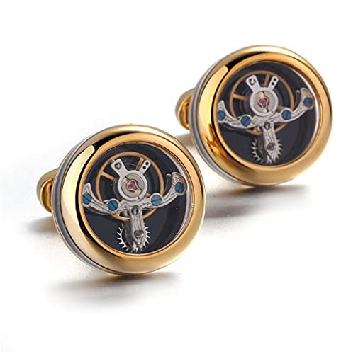 Manschettenknöpfe Rundes Tourbillon-Uhrwerk Manschettenknöpfe Geschäft Französisches Hemd Herren Ärmelnägel Kupfer Langlebig (Color : Gold, Size : As Showd)