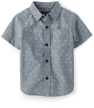 The Children's Place,and Toddler Poplin Short Sleeve Button Down Shirt,Federal Blue,3T