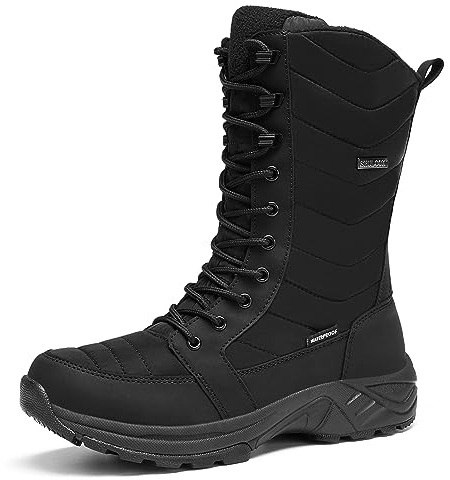 SHULOOK Winterstiefel Damen wasserdicht gefüttert Warm Winterschuhe Schneestiefel Reißverschluss rutschfeste Winterboots Hohe für Wandern Arbeiten Camping Stiefel Damen (Schwarz, 38)