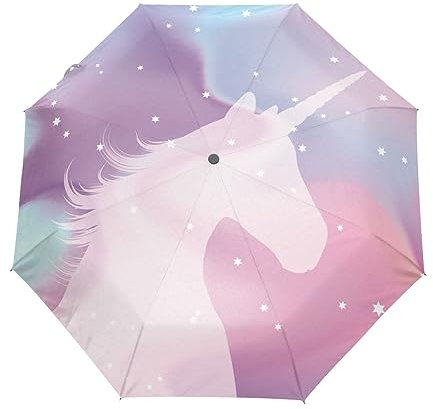 Schöne Weltraum Einhörner Regenschirm Taschenschirm Kinder Jungen Mädchen UV-Schutz Auf-Zu Automatik Umbrella Verstärkt Winddichte Zusammenklappbar