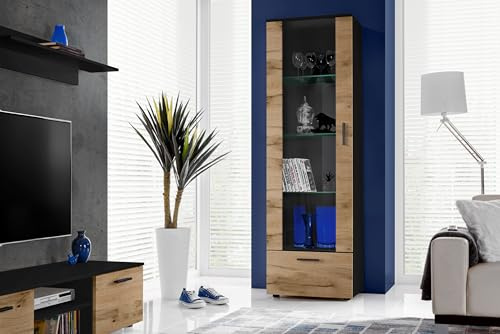 Komodee Vitrine Alessandria Schwarz/Wotan 60x192x42 cm