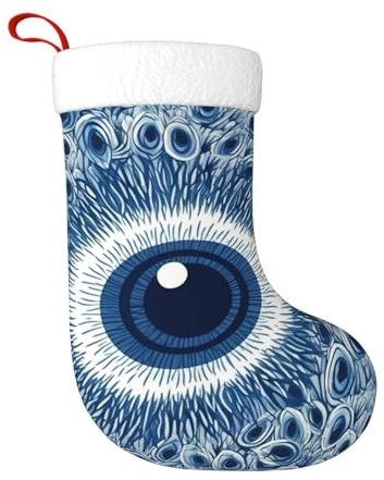 cfpolar Blaue Federaugen, Weihnachtsstrümpfe, 45 cm, Weihnachtsbaum-Hängestrumpf, Weihnachtsdekoration, Ornamente, Strümpfe, klassischer Geschenkhalter für Urlaub, Famliy Home Party Saison Dekor