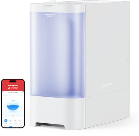 SwitchBot Luftbefeuchter, hygienische Kaltverdunstung, sehr leise 18 dB(Schneegeräusche) für Schlafzimmer mit Smart Feuchte APP & Sprachkontrolle, App-Alarm, 4,5 l-Tank, Unterstützt Alexa und Google