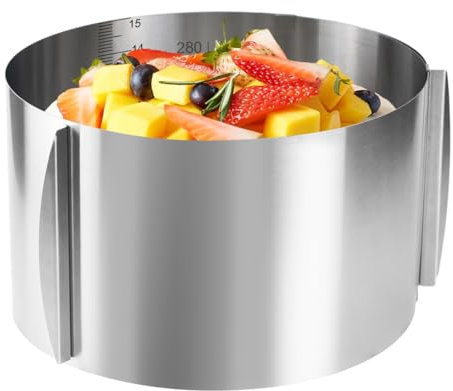 Toivize Anello per Torta Regolabile Diametro 16-30 cm, Altezza 15 cm, Anello per Torta in Acciaio Inossidabile Regolabile, con Scala, Stampo Torta per Cuocere Senza Sforzo Torte e Crostate