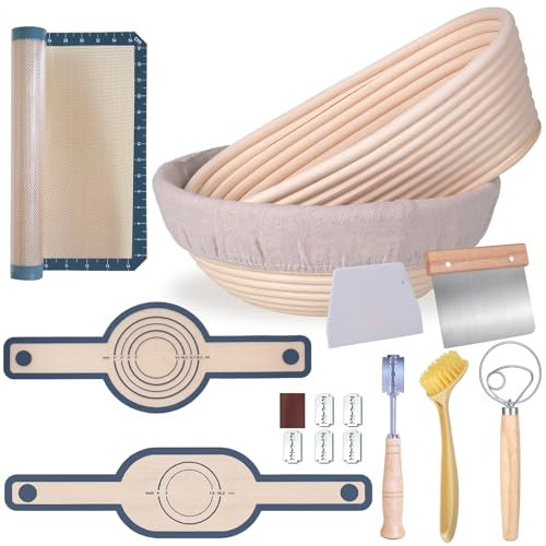 Banneton Brotgärkörbchen-Set, 22,9 cm rund und 25,4 cm oval, Sauerteig-Brotbackzubehör, Brotbackset, 10 Stück, perfektes Bäcker-Geschenk-Set