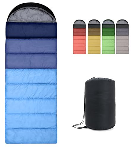 Outplea Schlafsack Outdoor 3-4 Jahreszeiten, Wasserdichter Leichter Deckenschlafsack für Erwachsene & Kinder, 220 * 80cm Schlafsäcke für Camping Reise Wandern Trekking, Blau