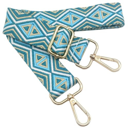 Verstellbarer Schultergurt für Taschen Beige Blau-grün, Taschengurte zum Wechseln, Taschengurt Breit mit Karabiner Gold, 80-130 cm Tragegurt Tasche für Damen Schulterriemen, Handtasche, 3.8cm, 1208