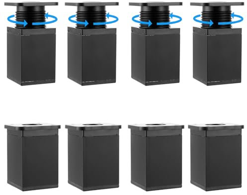 LOPYXBR 8 Stück 40x40x60mm Verstellbare Schrankfüße Schwarz, 0-20mm Möbelfüße Verstellbar Eckig, Füße für Möbel Schwarz, Schrank Füße für Sofas, Couchtische, Schränke, TV-Schränke, Kleiderschränke