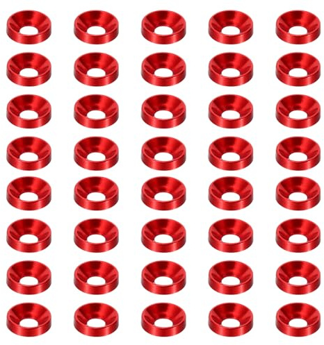 PATIKIL Rondelle Fraîche M3 à Tête Fraisée Rouge 40 Pcs Alliage d'Aluminium | Rondelle de Vis à Tête Plate, Anodisé pour Pièces d'Accessoires Mécaniques Modèles DIY,