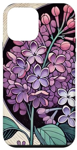 Custodia per iPhone 12 mini Illustrazione di fiori lilla in stile Art Nouveau lilla