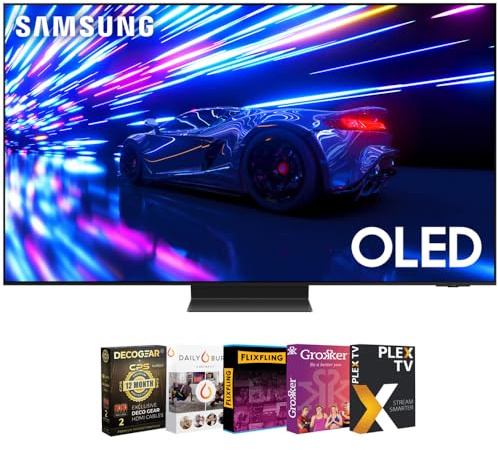 Samsung S95D 55 inch HDR OLED Smart TV (2024) w/Premiere Movie Streaming Package & Deco Gear 4K HDMI 2.0 Cable w/Pure Copper Conductors x2 + CPS Exclusive 12 Month Protection Pack (BEACH-CPS-262000)