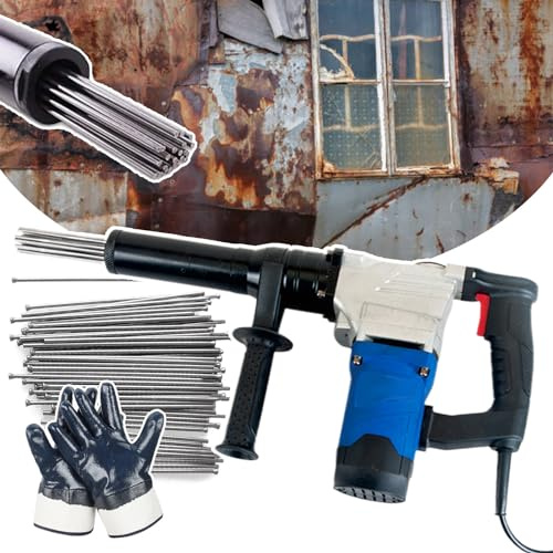 Air Dérouilleur à Aiguilles Outil de dérouillage 850 W Détartreur à aiguilles électrique industriel pour l'élimination de la rouille/des scories, avec 120 aiguilles de rechange/gants antidér