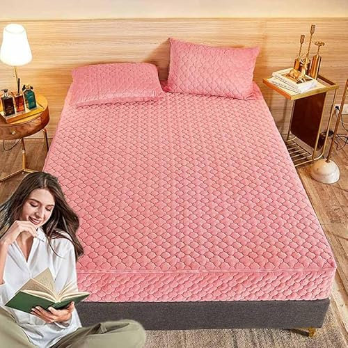 HLTQL Coprimaterasso con Cerniera Velluto Spesso Fodera Materasso Matrimoniale/Singolo Copri Proteggi Materasso Topper Trapuntato A Sei Lati Lavabile Imbottito Lenzuolo(A6,200 * 220cm+25cm)