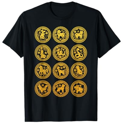 Chinois 12 Animaux Signes du Zodiaque Bonne Lunaire Nouvel An Chinois T-Shirt