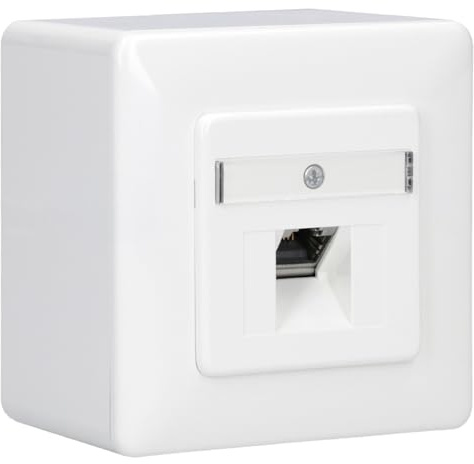 Rutenbeck UAE - Cat.6A iso Netzwerkdose - 10 Gbit/s, 1-fach, Aufputz | Datendose 136112030 mit Aufputz-Gehäuse, geschirmt, 1x RJ45 Anschluss, für Cat.6 & Cat.7 Kabel, reinweiß