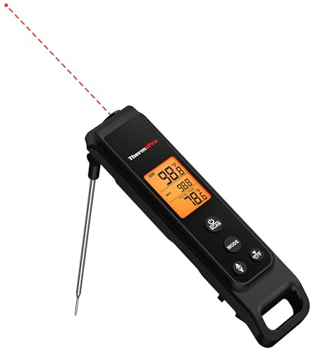 TempPro 2-in-1 Instant Read Thermometer for Cooking, Infrared Thermometer with Meat Probe, Non-Contact Laser Meat Thermometer for Griddle Grill Pizza Oven, Black (Previously ThermoPro)