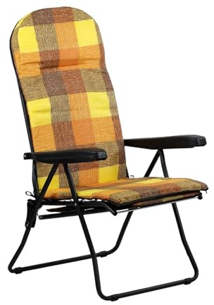 Totò Piccinni Poltrona Sedia Sdraio con poggiapiedi MADE IN ITALY con cuscino (Giulia, Struttura Nero - Scozzese Arancione)