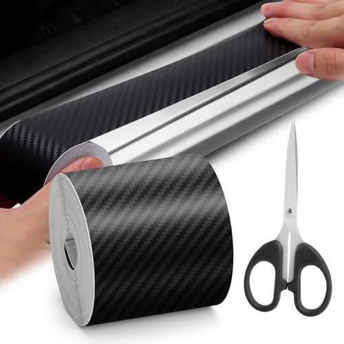 Fiber Carbon Folie auto Selbstklebend 3D Schwarz 5cm x 10m, Autofolie Matt Schwarz für Auto, Karbon Folien Einstiegsleisten Schutz Auto Schutzfolie mit Schere für Tür, Stoßstange, Dach Türgriffe