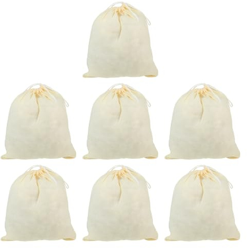 Mobestech Bolsas de Filtro de Algodón Reutilizables 7 Piezas 18x20 Cm Cordón Ajustable para Sopa, Condimentos y Especias, Colador de Tela para Cocina y Preparación de Caldos