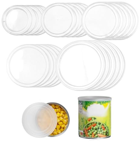 Pack of 25 Can Lids for Tins, Can Lids, Fit 5.7cm/6.7cm/7.5cm/8.5cm/10cm Diameter Pots, Includes Can Opener, Reusable, Washable, 5 Sizes