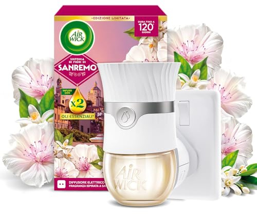 Air Wick Diffusore Elettrico di Fragranza, Sinfonia di Fiori di Sanremo con Oli Essenziali, 1 Dispositivo + 1 Ricarica, Profumatore per Ambienti