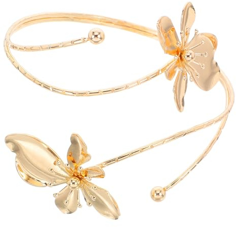 SUPVOX Brazalete Abierto de Metal Pulsera Ajustable y Elegante Diseño de Flor Dorado Estilo Único y Sofisticado para Mujer para Bodas y Fiestas