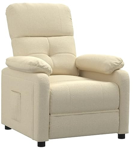 PUGYNBK Poltrona relax manuale color crema con rivestimento in tessuto, funzione reclinabile in 3 posizioni, seduta e braccioli imbottiti, robusta struttura in legno e metallo, comoda poltrona per TV