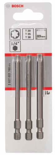 Bosch Professional 3tlg. Schrauberbit-Set Extra Hart für Innen-Torx-Schrauben (T20, T25, T30; Länge: 89 mm), Grau