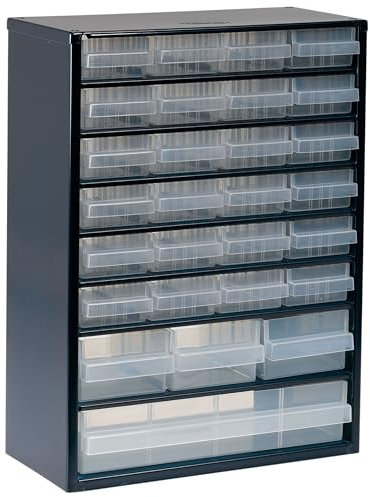 raaco Kleinteilemagazin C9-28 mit 28 Schubladen, Tragkraft 26.4 kg, 15 x 30.6 x 41.7 cm, geeignet für Wandmontage, Schraubenregal für Kleinteile für Werkstatt Ordnungssystem