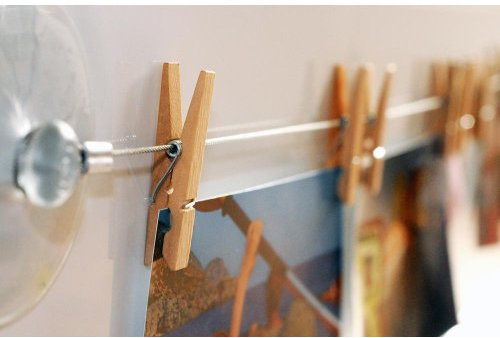 HAB & GUT -MC400- Fotoleine aus Stahl 120 cm mit 12 naturbelassenen Holzklammern