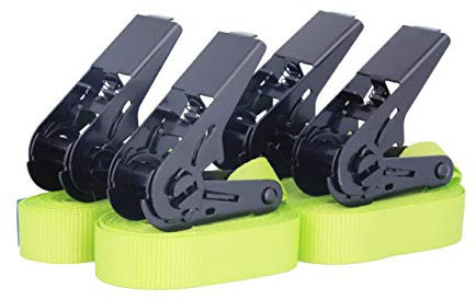 Sandax 4er-Set Zurrgurte mit Ratsche, langlebige Einteilige Spanngurte, Ratschengurte, Länge 4 Meter (4m), Breite 25mm, Farbe neon-gelb, Zertifiziert, belastbar bis 900kg, nach DIN EN 12195-2