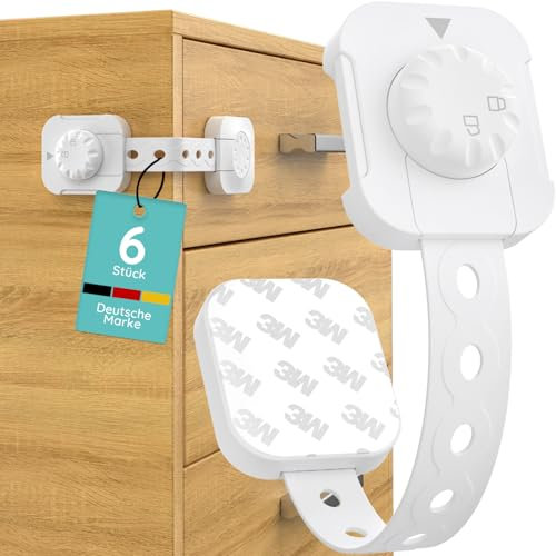 Schubladensicherung Baby – 6 Stück Kindersicherung Schrank & Schubladen, Selbstklebende Schranksicherung Baby ohne Bohren, Verstellbare Kindersicherung Schubladen & Kühlschrank für Kinder