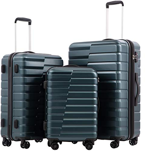 Coolife Luggage Sets, 3 Piece Hard Shell Suitcase Set with Spinner Wheels, Expandable Large Checked Luggage, Lightweight Rolling Carry On with TSA Lock Teal Blue