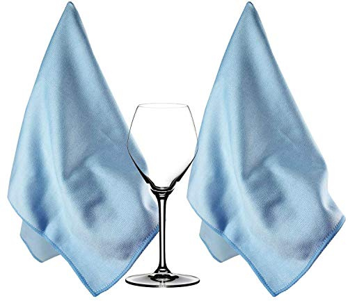 HIDMD Extra Large Microfiber Glass Polishing Cloths Microfiber Glass Cleaning Cloth Streak Free Lint Free Bar Towel 40 X 60cm 2 Pack Blue