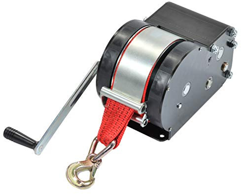 Saarwebstore Goliath Sicherheits Trailerwinden Seilwinde bis 3000kg mit Gurtband und Haken Anhängerwinde Größe Zugkraft 1200kg