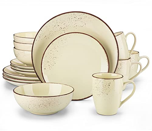 vancasso NAVIA Keramikgeschirr-Set, 16-teiliges Steinzeug-Set für 4 Personen, gesprenkelt, mit Speisetellern, Salattellern, Schüsseln, Creme