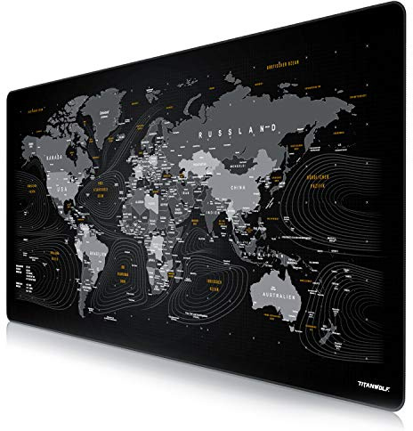 Titanwolf - Übergröße DEUTSCHES Layout Mauspad 1200x600mm Weltkarte - XXXL Mousepad groß mit Motiv - Tischunterlage Large Size - XXL Gaming z.B. für Logitech Maus und Tastatur