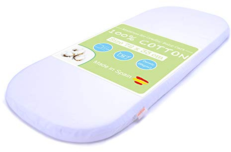 PEKITAS Colchón Ovalado Transpirable 72x33x5 cm Capazo Moises Funda Funda 100% Algodón Lavable
