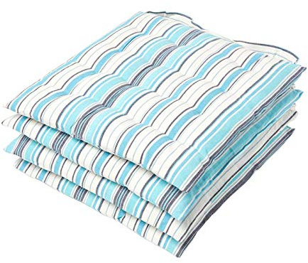 Homescapes 4er Set Stuhlkissen New England 40x40 cm gestreift – Sitzkissen Outdoor/Indoor, Oeko-TEX-Zertifiziert, Sitzpolster waschbar für Esszimmer-, Küchen- & Gartenstühle, blau-weiß