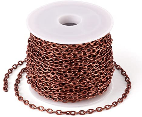 Rotolo da 10 m di catena rolò in ferro placcato rame rosso, con maglie piatte e ovali da 4 x 2,7 mm non saldate, per la creazione di collane, gioielli, accessori fai da te