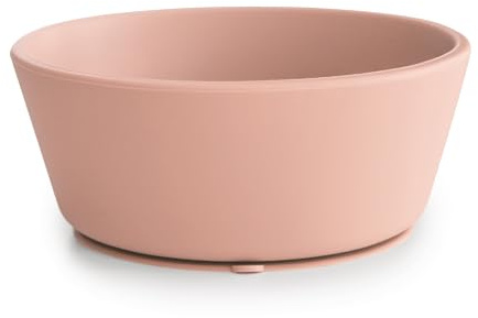 Mushie Silikonskål med Sugkopp | Halkfri Silikonskål för Bebisar och Småbarn | Material: Livsmedelsgodkänd Silikon | Diskmaskin- och Mikrovågssäker | Blush