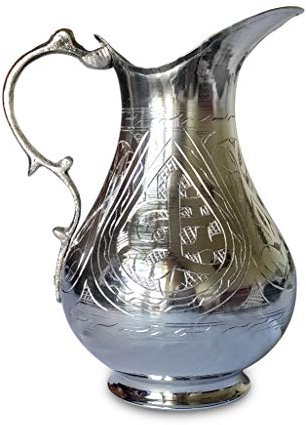 Vollständig handgefertigte verzinnte Kupferkrug, Küchenhelfer, Wasserkrug, Kupferkaraffe, Dekanter, graviertes Muster, (1,8 l).
