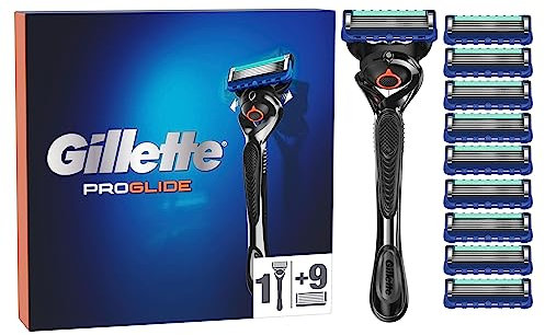 Gillette ProGlide Nassrasierer Herren, Rasierer + 10 Rasierklingen mit 5-fach Klinge, Geschenk für Männer, schwarz/blau