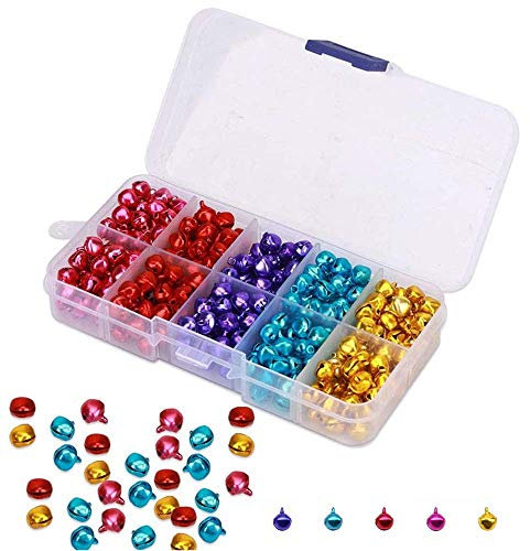 300 Pcs Colorful Small Jingle Bells with Storage Box, Mini Bells DIY Craft with Storage Box in 5 Colors for Christmas Festival Party Decorations and Jewelry Making 8mm